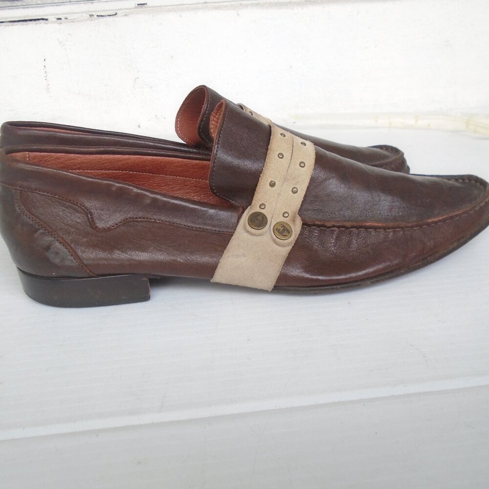 Just Cavalli Men's Leather Pointed Toes Slip-On Loafers Size 9 (42) Brown